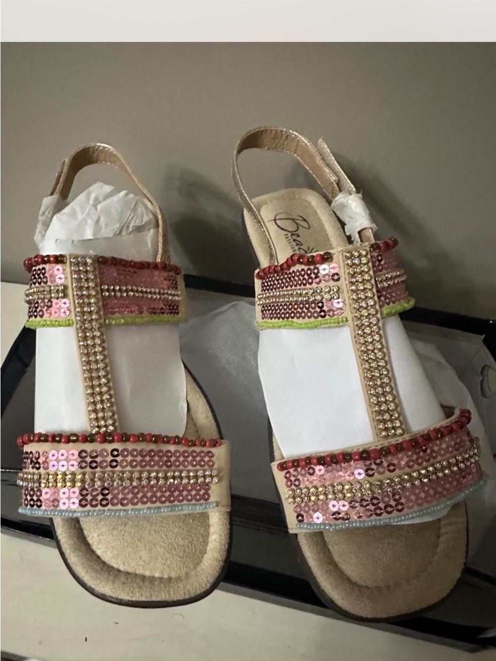 Diba Pink Sequin T-Strap Slingback Sandals